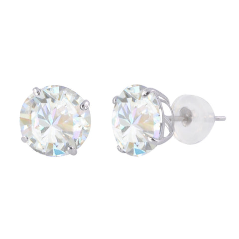 14k White Gold Round CZ Cubic Zirconia Stud Earrings Silicone Backs Basket Set - Jewelryland.com