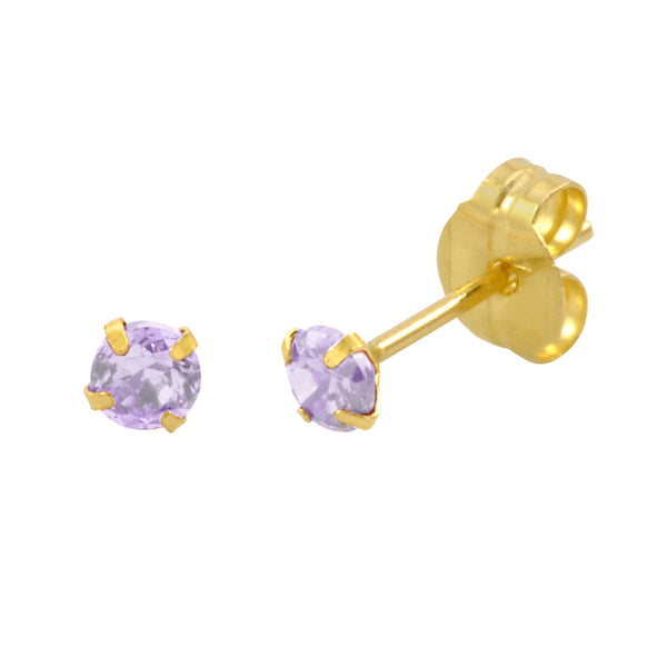 14k Yellow Gold Lavender Cubic Zirconia Stud Earrings Round Birthstone CZ - Jewelryland.com