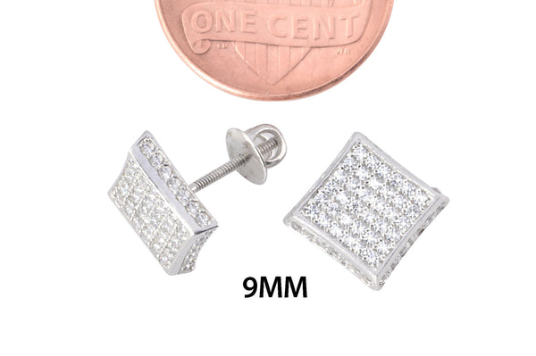 Micropave Sterling Silver Stud Earrings Screwbacks Clear CZ 9mm 3d Kite Shape - Jewelryland.com
