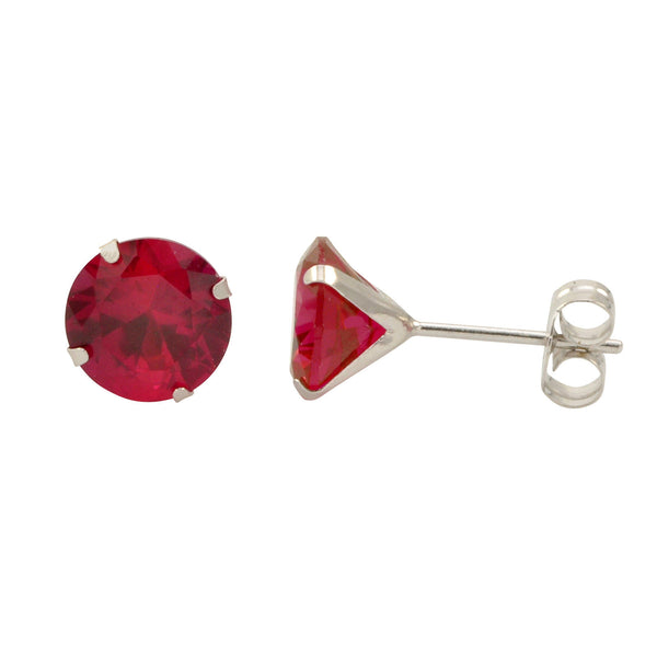 14k White Gold Ruby Red Cubic Zirconia Stud Earrings Round Birthstone CZ - Jewelryland.com