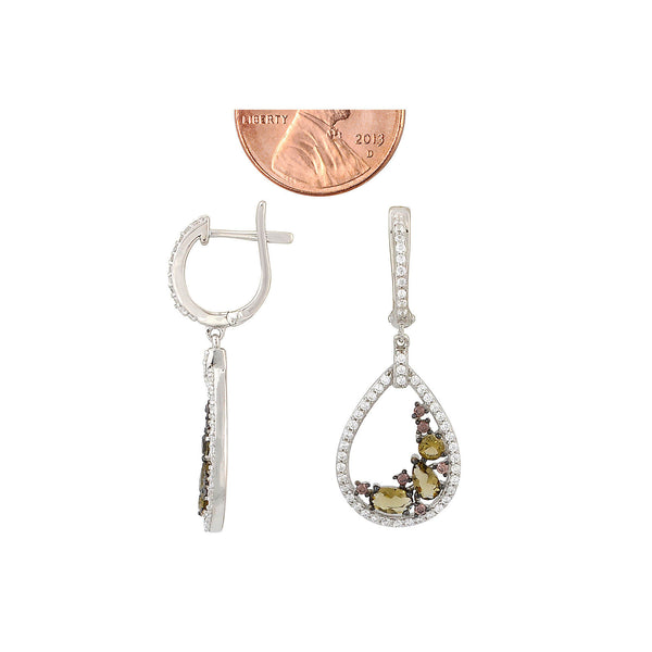 Sterling Silver Dangle Earrings Elegant Leverback Brown and White CZ - Jewelryland.com