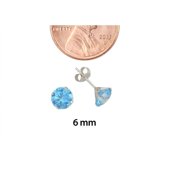 10k White Gold Blue Topaz CZ Stud Earrings Cubic Zirconia Round Prong Set - Jewelryland.com