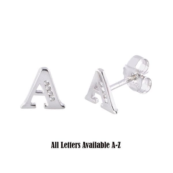 CZ Initial Letter Earrings 925 Sterling Silver All Letters Available A to Z - Jewelryland.com
