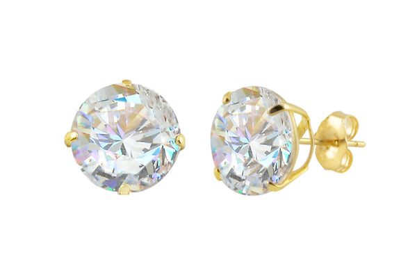 14k Yellow Gold Stud Earrings Clear Round Cubic Zirconia Basket Set - Jewelryland.com