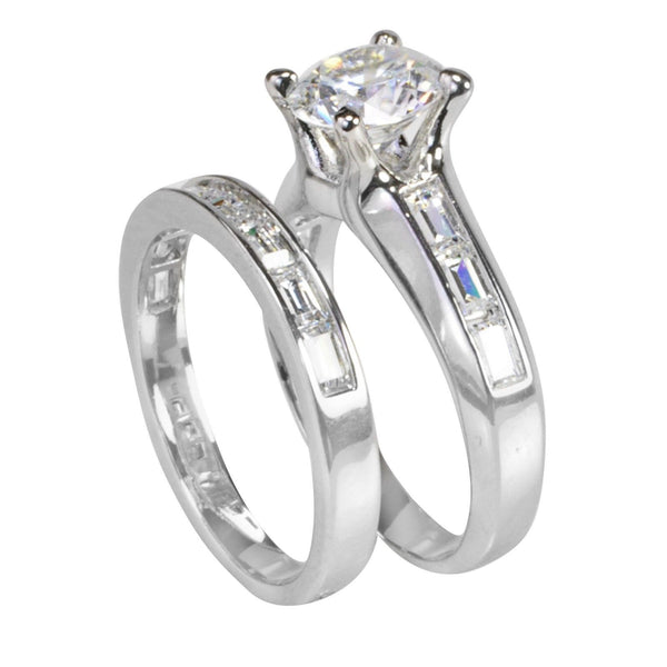Bridal Ring Set High Polish Sterling Silver 7mm Cubic Zirconia AAA Grade CZ - Jewelryland.com