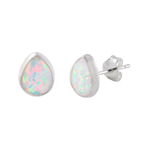 Sterling Silver White Opal Gemstone Earrings Pear-Shaped 9mm x 7mm - Jewelryland.com