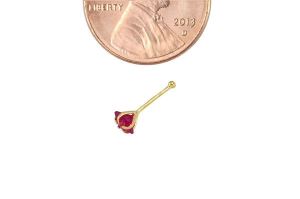 Nose Stud 22G 4mm Fancy Red CZ Star Prong Set 14k Yellow Gold Nose Bone - Jewelryland.com