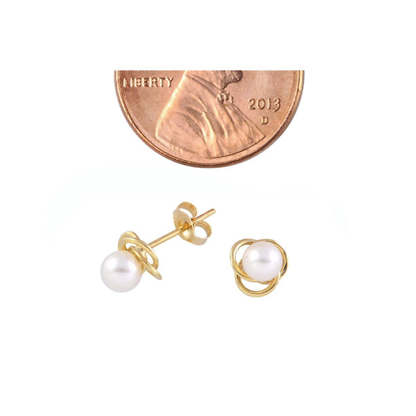 14k Yellow Gold Pearl Stud Earrings with Swirl Design 6mm - Jewelryland.com