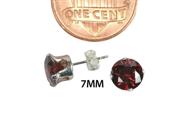 Sterling Silver Garnet Red CZ Birthstone Stud Earrings - Jewelryland.com