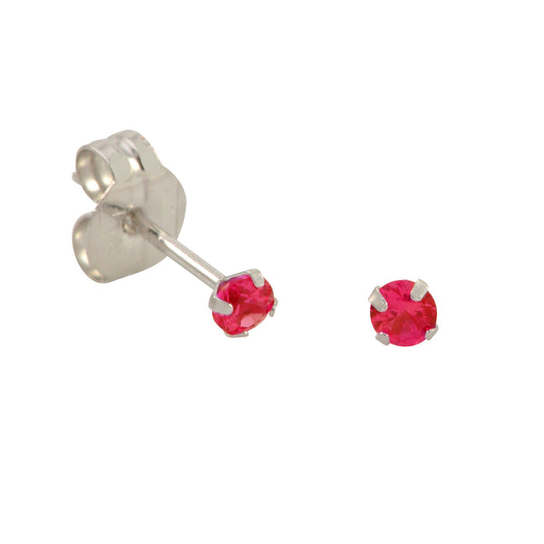 10k White Gold Red Ruby CZ Stud Earrings Cubic Zirconia Round Prong Set - Jewelryland.com