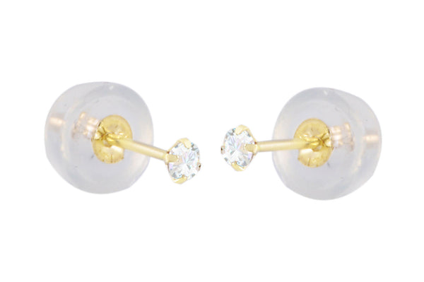 14k Yellow Gold Round CZ Cubic Zirconia Stud Earrings with Safety Silicone Backs - Jewelryland.com