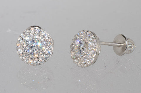 Micropave Stud Earrings Sterling Silver Screwback Studs 9mm Circle CZ Zirconia - Jewelryland.com