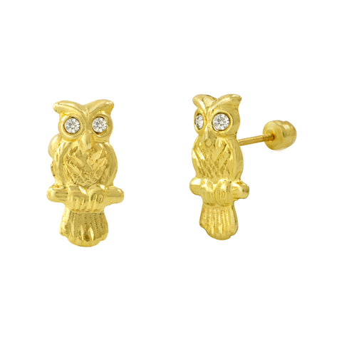 Owl Stud Earrings 10k Yellow Gold with Screwbacks 12x7 - Jewelryland.com