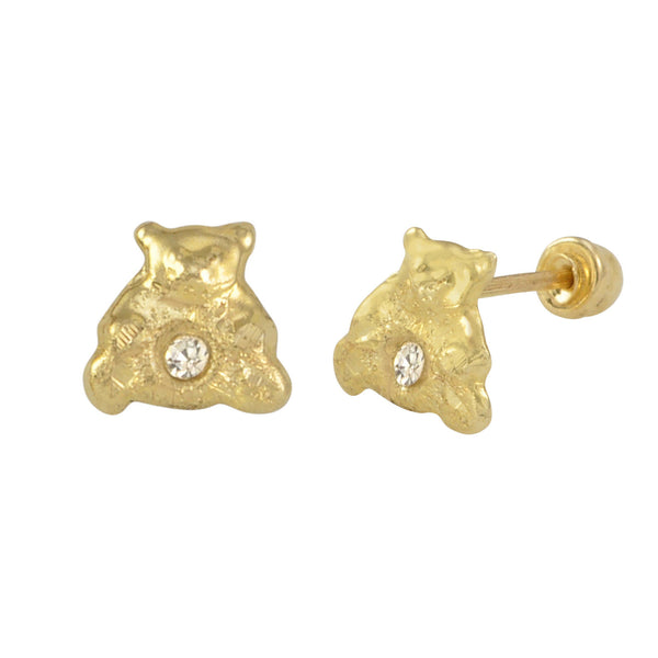 Tiny Bear with CZ Stud Earrings 10k Yellow Gold with Screwbacks 6mm - Jewelryland.com
