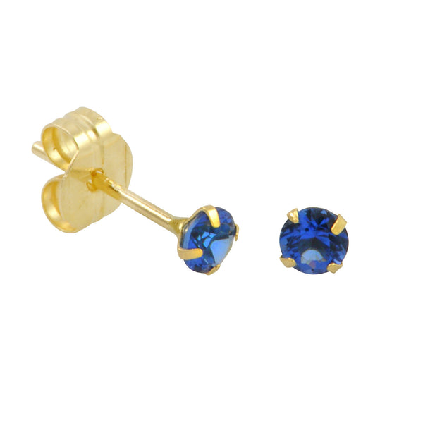 10k Yellow Gold Blue Sapphire CZ Stud Earrings Cubic Zirconia Round Prong Set - Jewelryland.com