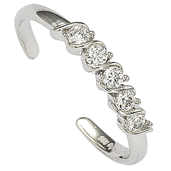 925 Sterling Silver Adjustable Toe Ring Single Row CZ Stones - Jewelryland.com
