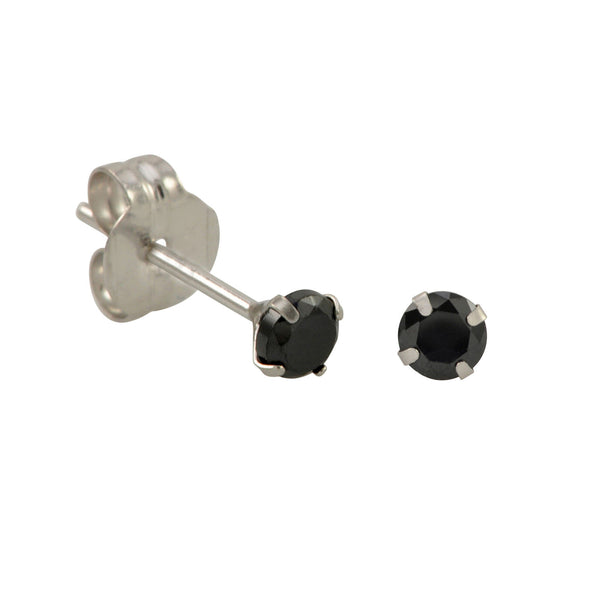 10k White Gold Black CZ Stud Earrings Cubic Zirconia Round Prong Set - Jewelryland.com