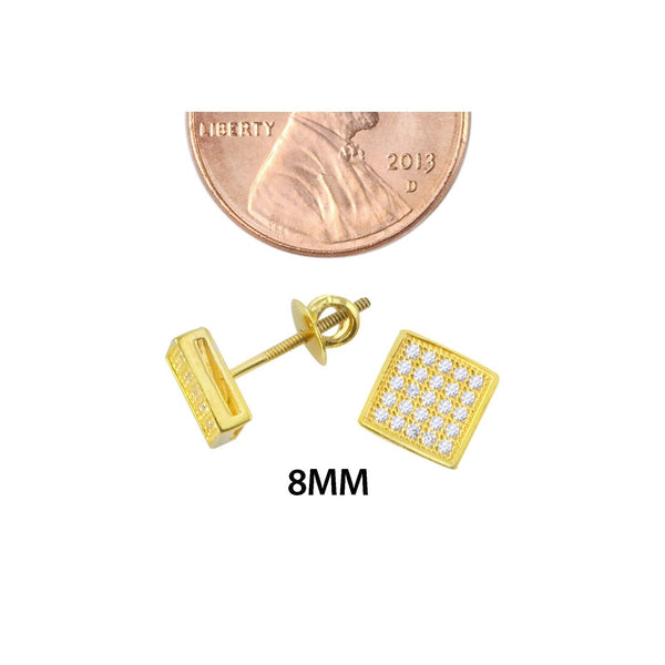 Screwback Earrings .925 Sterling Silver Yellow Gold Clear CZ 7mm Square Studs - Jewelryland.com