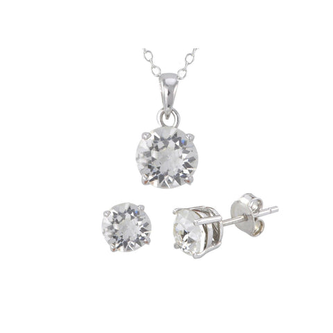 925 Sterling Silver White Topaz Gemstone Pendant Necklace and Earrings Set - Jewelryland.com