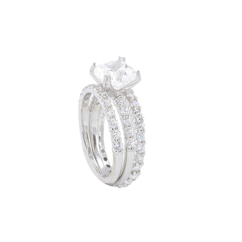 3 Ring Bridal Set-2ct Ring & Two 2mm Wedding Band Sterling Silver Cubic Zirconia - Jewelryland.com
