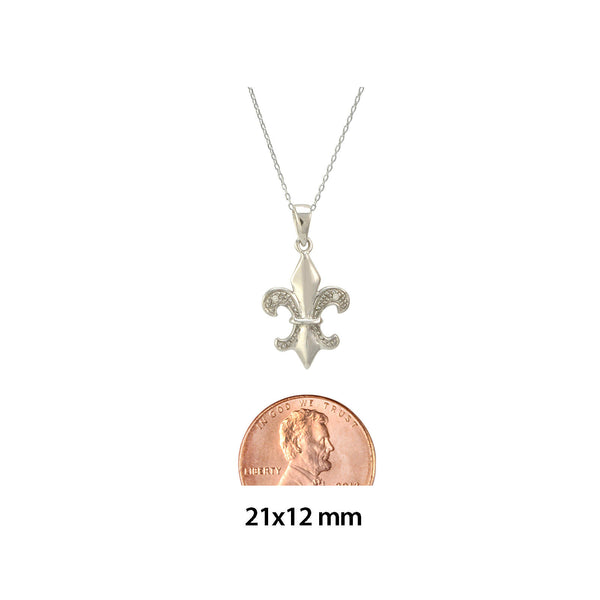 Sterling Silver Fleur De Lis Diamond Necklace - Jewelryland.com