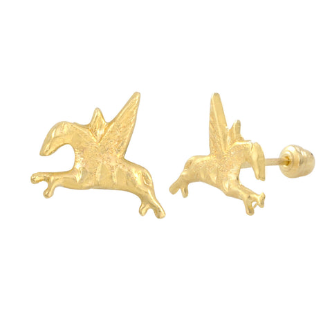 10k Yellow Gold Earrings Flying Pegasus Horse Studs with Screwbacks - Jewelryland.com