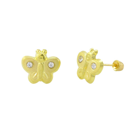 10k Yellow Gold Butterfly Stud Earrings Screwbacks White Cubic Zirconia 7mm - Jewelryland.com