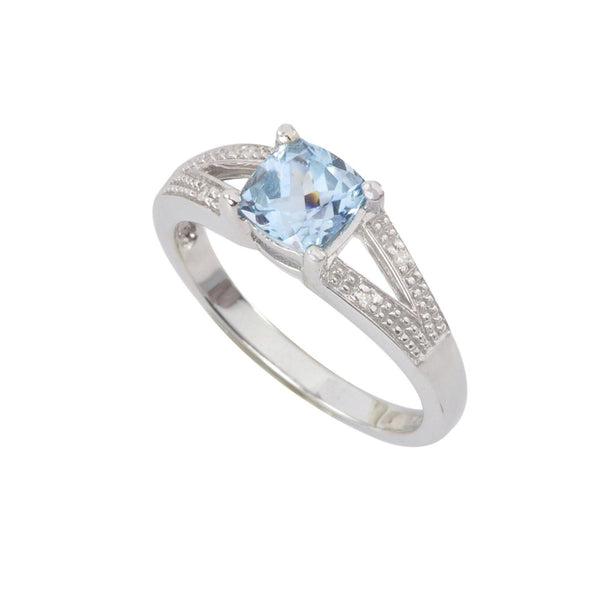 Sterling Silver .01ct Genuine Diamond Ring with 6mm Blue Topaz Split Shank - Jewelryland.com