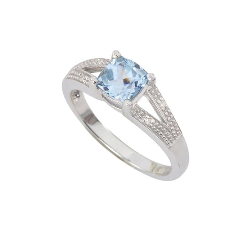 Sterling Silver .01ct Genuine Diamond Ring with 6mm Blue Topaz Split Shank - Jewelryland.com