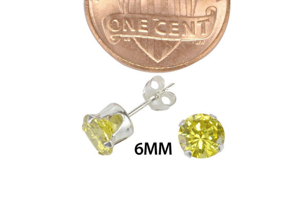 Yellow Earrings Citrine CZ Studs November Birthstone Round Prong - Jewelryland.com