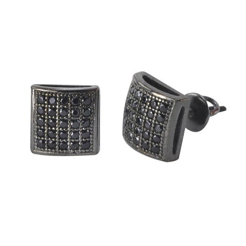 Micropave Screwback Earrings .925 Silver Black CZ Studs 8mm Lightweight Dome - Jewelryland.com