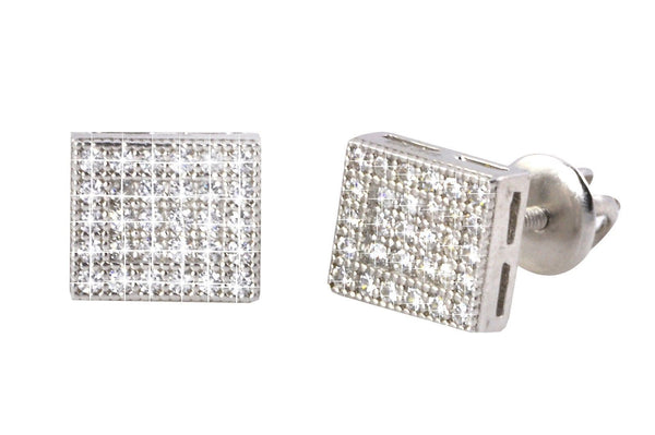 Rectangle Earrings Mens Womens Studs Sterling Silver Screwback Clear CZ 6mmx8mm - Jewelryland.com