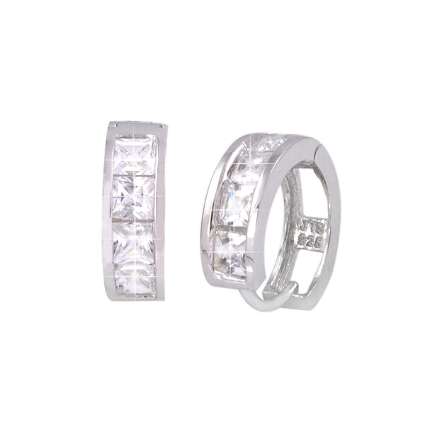 Huggie Earrings Hinged Hoops 925 Sterling Silver CZ Snap Closure 14mm x 5mm - Jewelryland.com