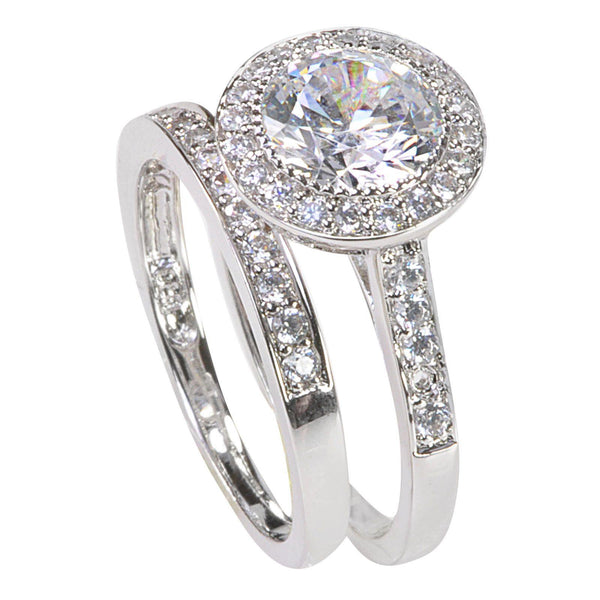 Women's Sterling Silver Engagement Ring Set 2ct Cubic Zirconia CZ Stone - Jewelryland.com
