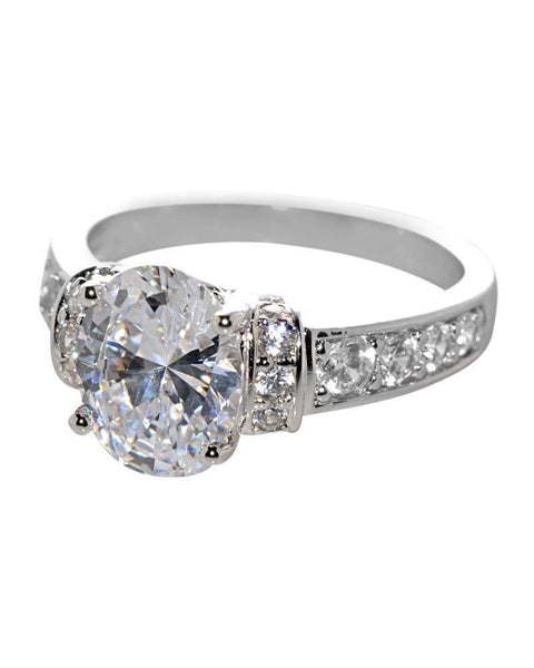 Sterling Silver Cubic Zirconia Engagement Ring Oval 8mmx10mm AAAAA Grade CZ - Jewelryland.com