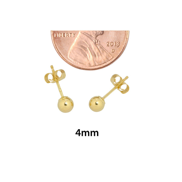 14k Yellow Gold Ball Stud Earrings Special Wing Nut Screwback High Polish - New - Jewelryland.com