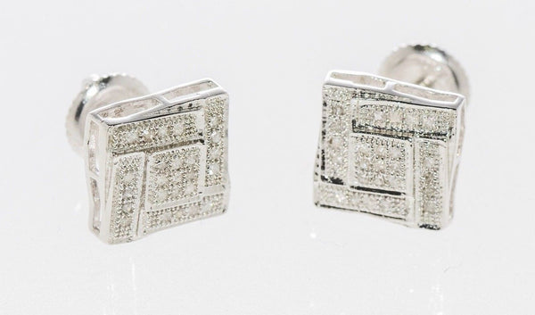 Sterling Silver Diamond Earrings (.15 cttw, I-J, I2) Square Studs Screw Backs - Jewelryland.com