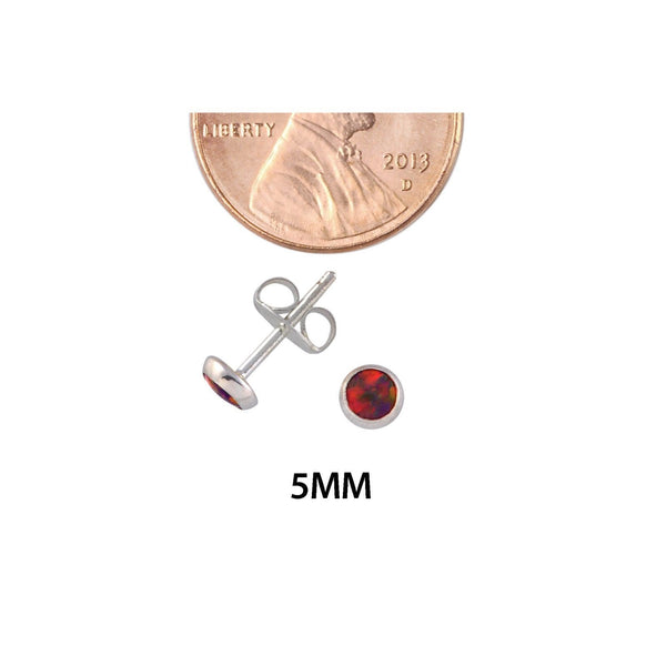Opal Stud Earrings Gemstone Sterling Silver Iridescent Orange 5mm Round - Jewelryland.com