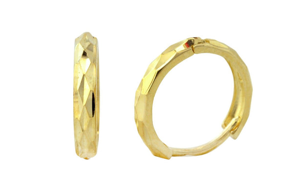 14k Yellow Gold Huggie Hoop Earrings High Polish Fancy Laser Cut 12mm x 2mm - Jewelryland.com
