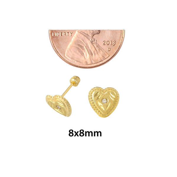 CZ Heart Stud Earrings 10k Yellow Gold Laser Cut with Screwbacks 8mm - Jewelryland.com
