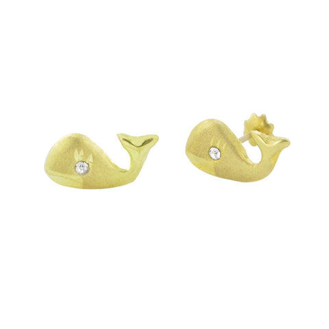 10k Yellow Gold Whale Stud Earrings Screwbacks White Cubic Zirconia 5mm - Jewelryland.com