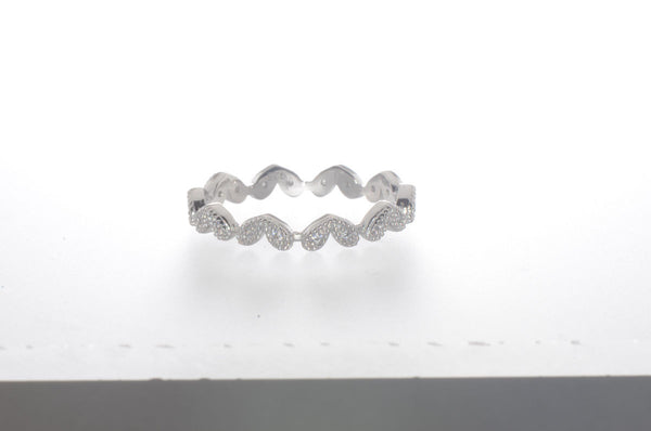 Sterling Silver Cubic Zirconia Heart Band 3mm Wide CZ Ring - Jewelryland.com