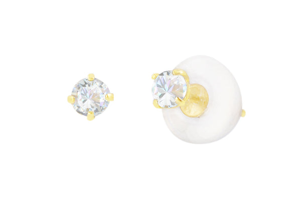 14k Yellow Gold Clear Round Basket Cubic Zirconia Stud Earrings Silicone Backs - Jewelryland.com