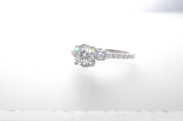 Sterling Silver Cubic Zirconia Ring 7mm Round Center CZ Stone with Accent Stones - Jewelryland.com