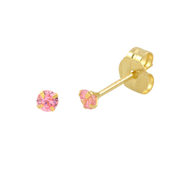 14k Yellow Gold Pink CZ Earrings Round Cubic Zirconia October Birthstone Studs - Jewelryland.com