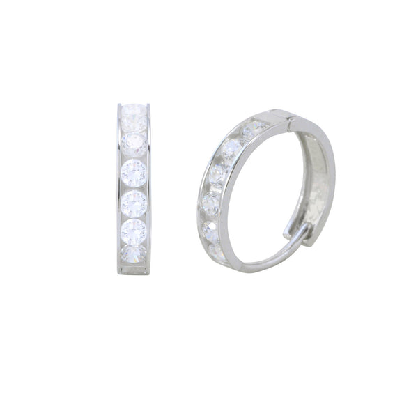 14k White Gold Small Huggie Hoop Earrings Snap Closure Cubic Zirconia 11mm x 2mm - Jewelryland.com