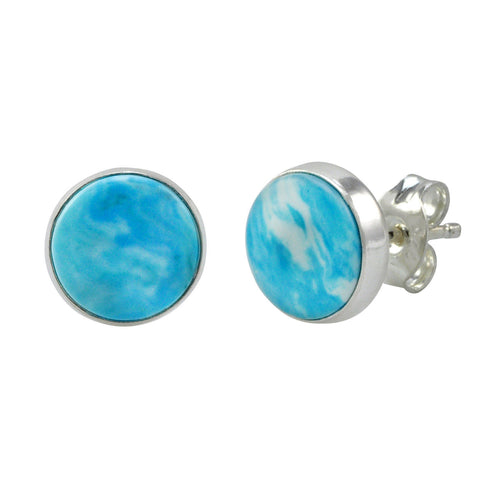 Sterling Silver Larimar Earrings Gemstone Studs 9mm Round - Jewelryland.com