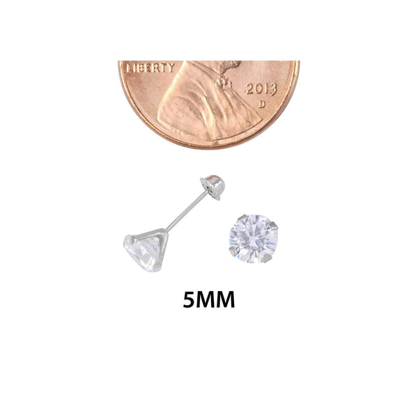 Handmade 10k White Gold Round CZ Stud Earrings Screwbacks Prong Setting 2mm-5mm - Jewelryland.com