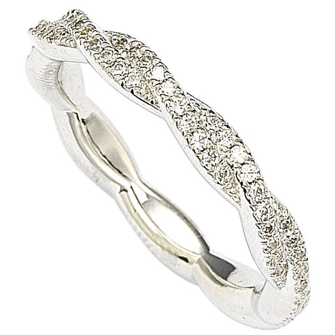 Sterling Silver Designer CZ Crossover Ring Cubic Zirconia Band - Jewelryland.com