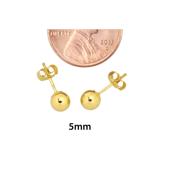 14k Yellow Gold Ball Stud Earrings Special Wing Nut Screwback High Polish - New - Jewelryland.com